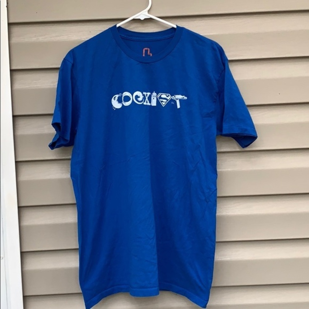 Busted Tees men’s blue&white short sleeve shirt